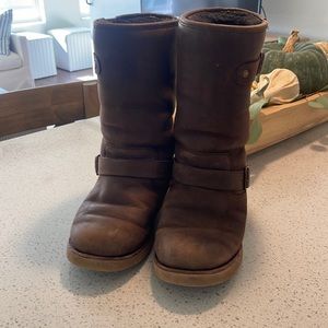 Brown Ugg bomber boots